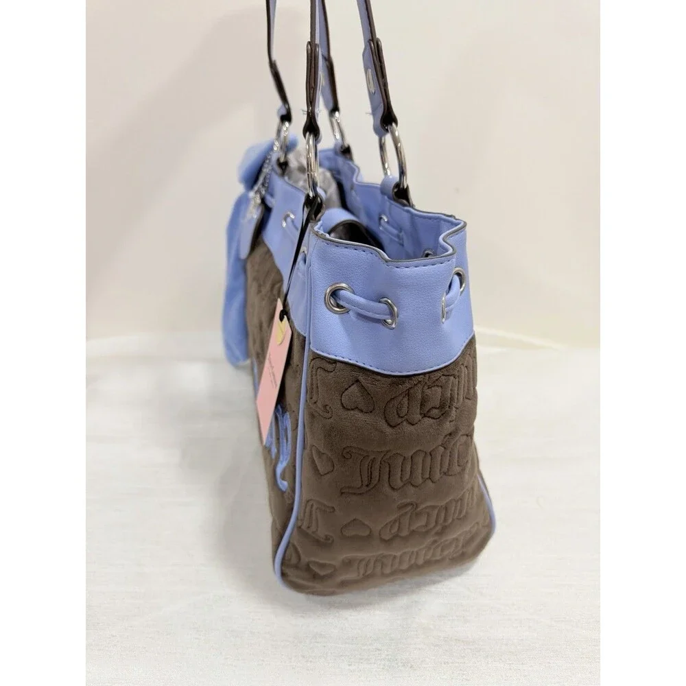 Juicy Couture Vintage Dream Tote Chocolate Blue Velour Bow NWT Y2K